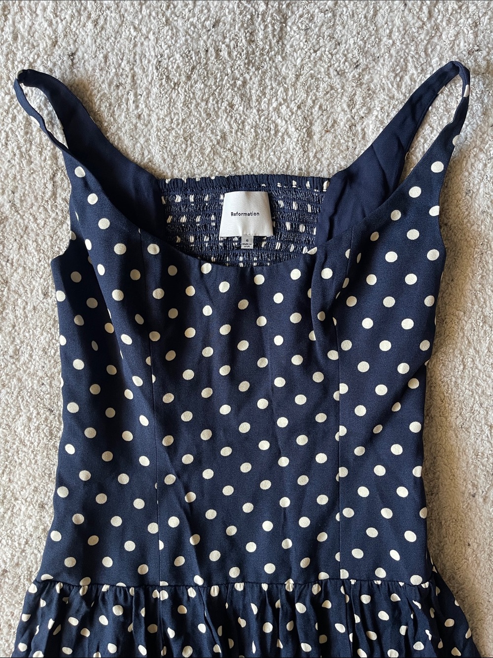 Reformation Bellarosa Polka Dot Midi Dress in Orion Dot Blue White Size 6 - Picture 5 of 7